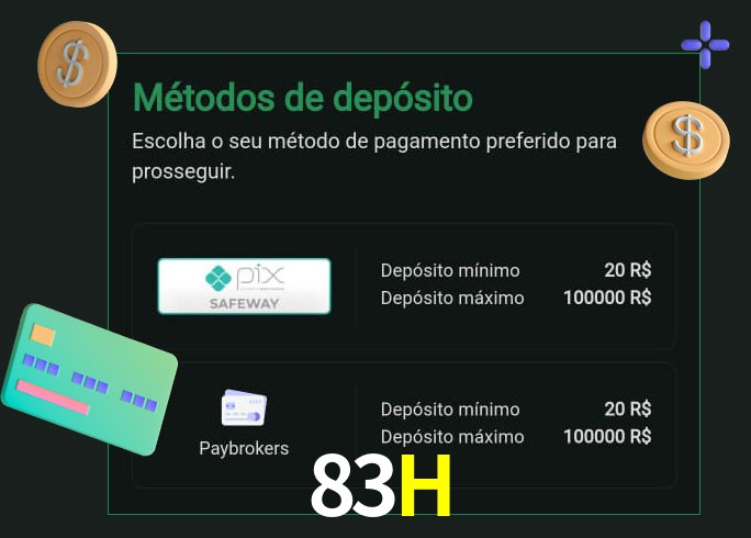 O cassino 83H oferece uma grande variedade de métodos de pagamento